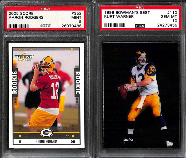 Huge Lot of (20) PSA Graded Football Rookies w. P. Manning, A. Rodgers, Warner, Moss, Aikman, B. Sanders, and Others
